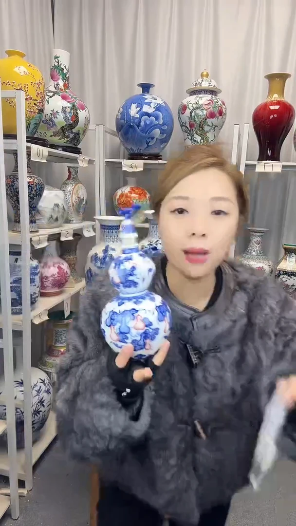 摆件陶瓷景德镇青花酒葫芦高23