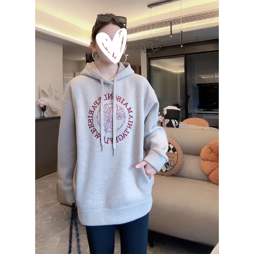 【百合花】加绒加厚连帽印花刺绣帽衫卫衣韩版上衣冬季春秋C6591