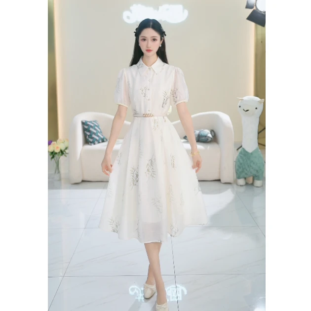 【潇湘竹】夏季新款A201新中式国风衬衫领连衣裙SXL24202