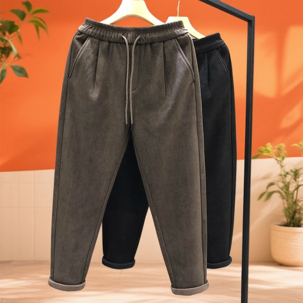 殿若轻奢咖啡色高端裤子男潮牌直筒加厚休闲裤春秋季新款男士长裤