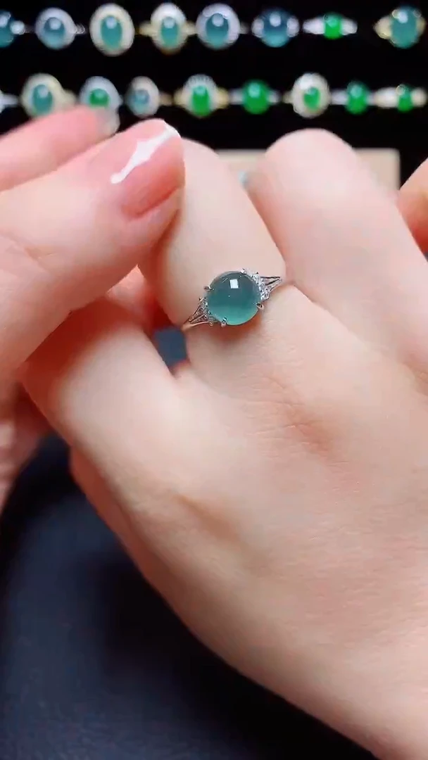 翡翠戒指银S925镶嵌天然翡翠A货s925银镶