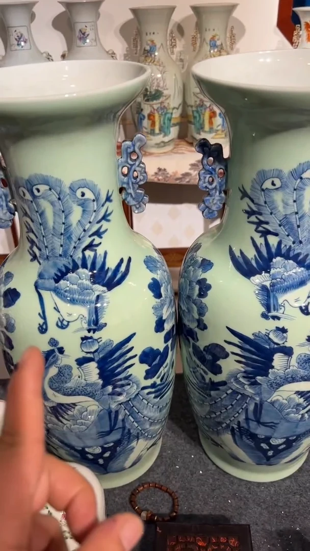 摆件瓷摆件瓷摆件豆青大瓶