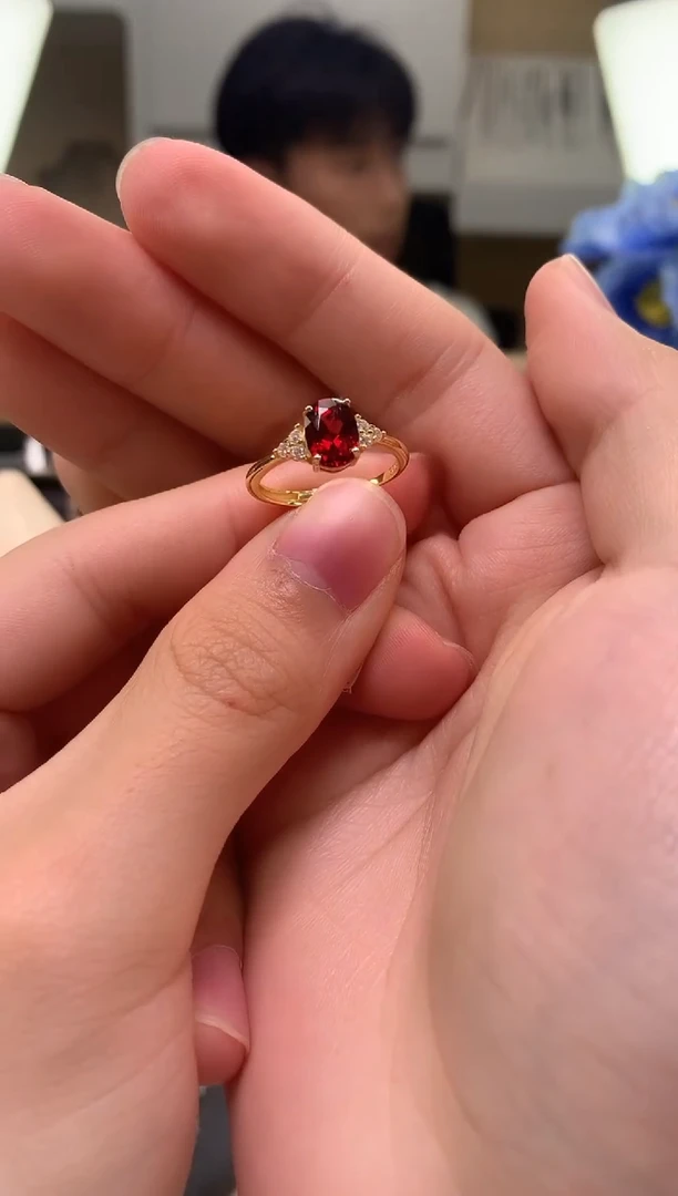 银S925镶嵌戒指石榴石火****）J02-3