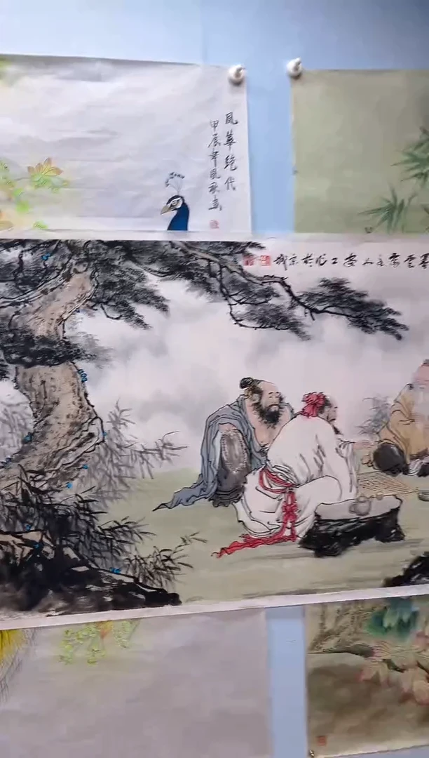 国画宛安汝杠老师高士对弈图