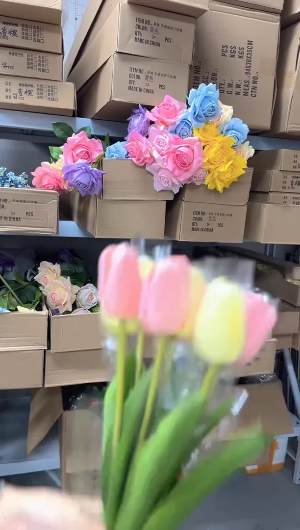 5枝深粉5枝奶黄郁金香