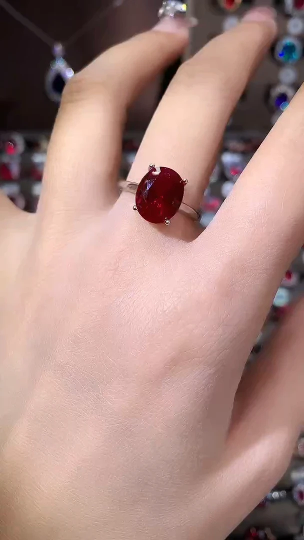 无925银酒红戒指银色