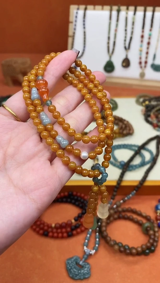 手链蜜蜡未镶嵌多圈蜜蜡蓝水葫芦手链