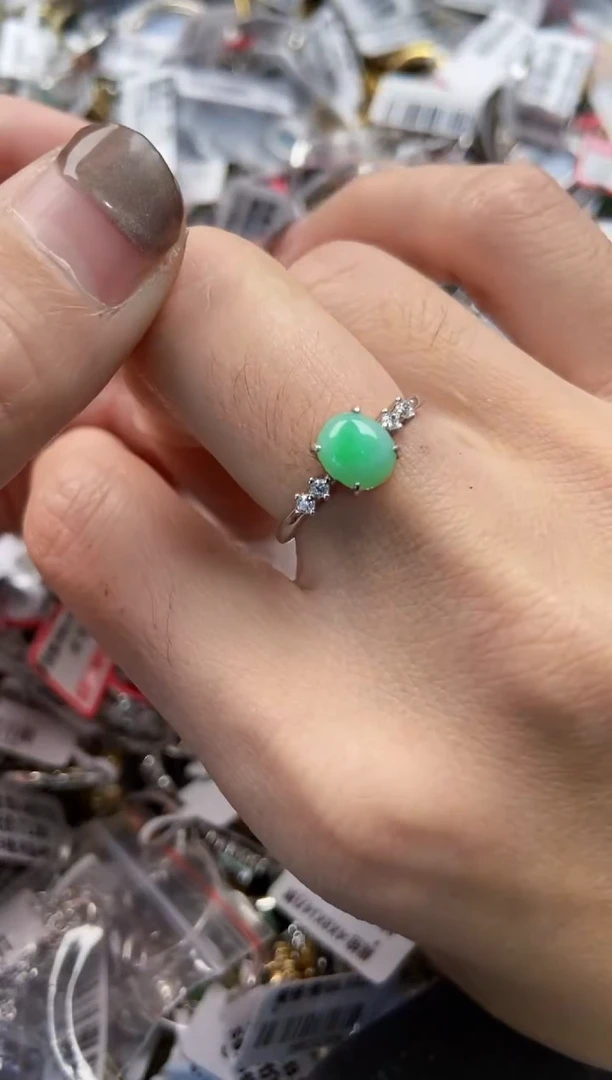 银S925镶嵌戒指翡翠14  14  14   1
