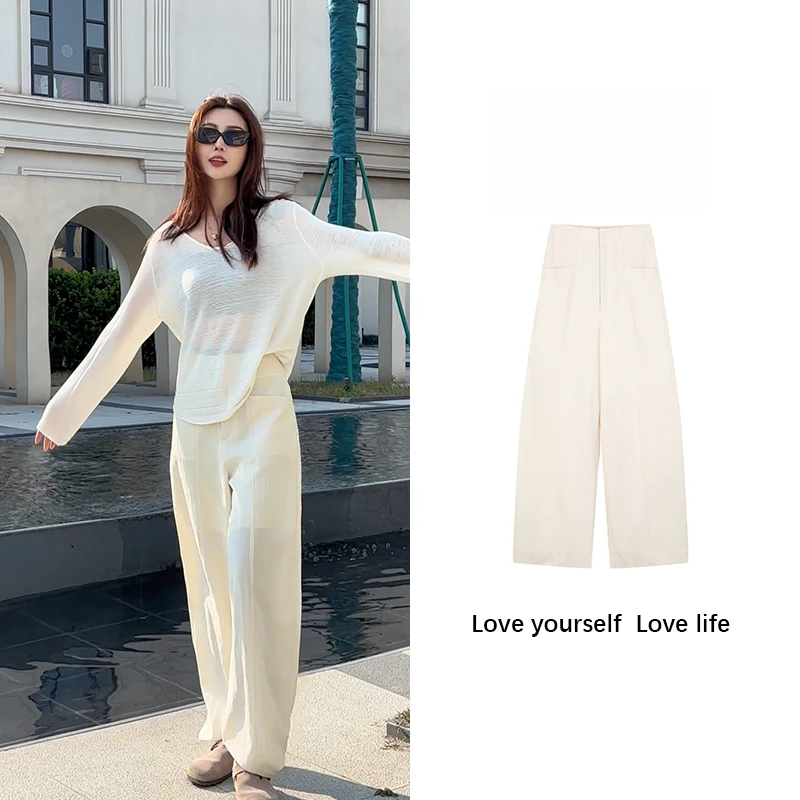 【啤啤】白色直筒裤薄款春夏季休闲裤长裤常规拖地休闲风时尚裤