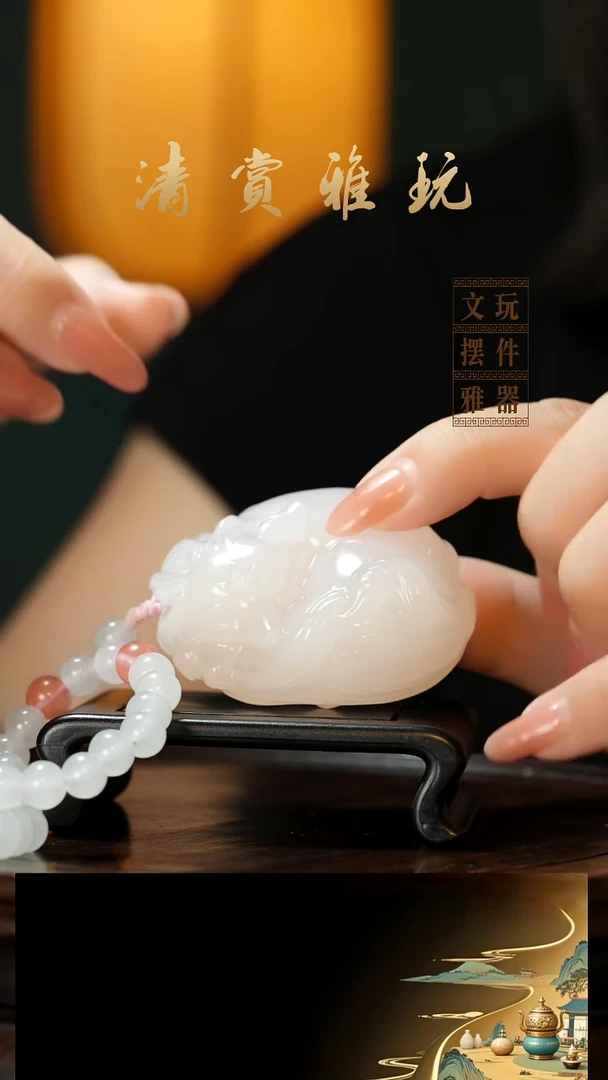 玉《九尾狐》手把件摆件
