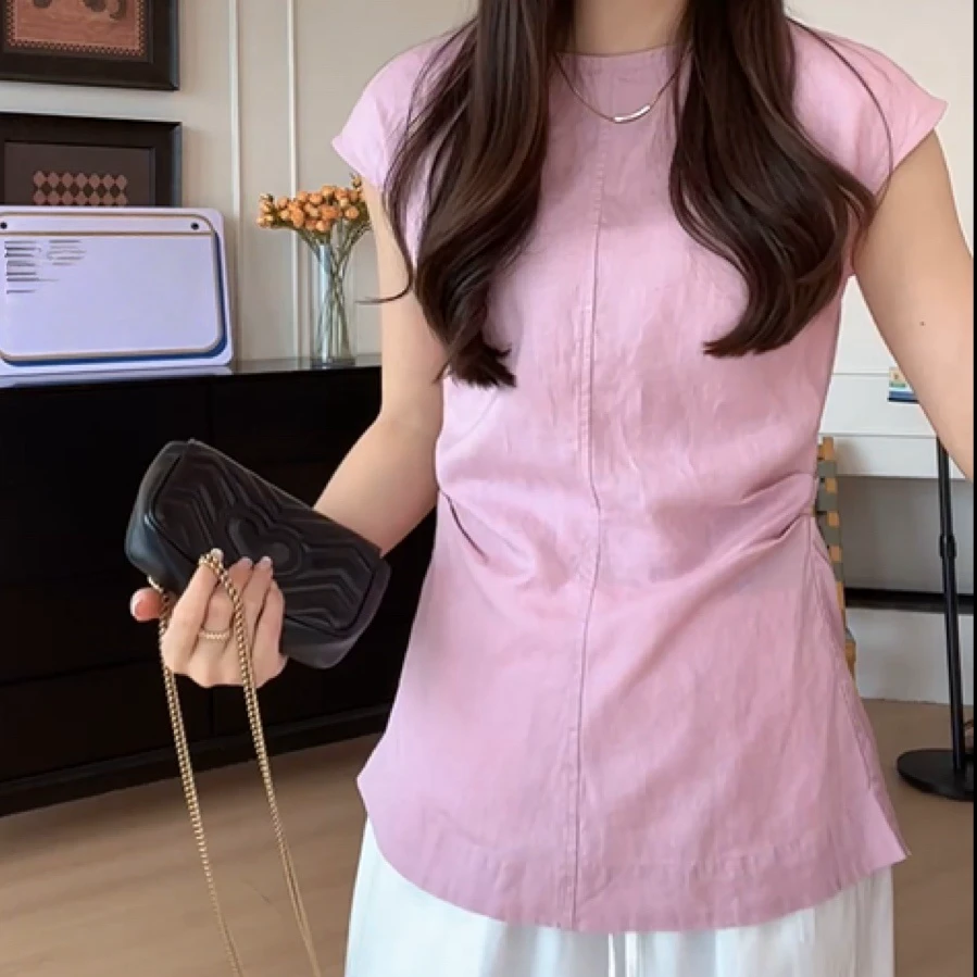 时尚舒适休闲百搭圆领单排扣无袖小衫女2025年夏季新款高级感衬衣