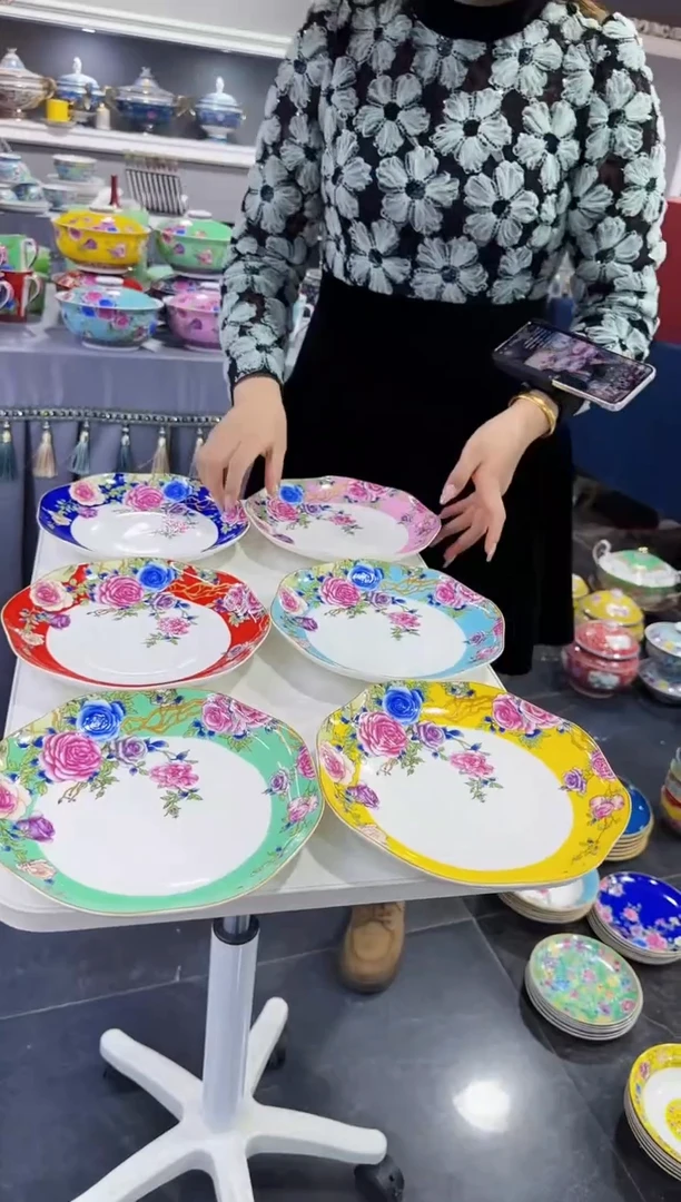 珐琅 8英寸花口圆深盘6个景德镇陶瓷