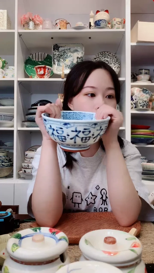陶瓷蓝凛堂福字面碗16.5cm