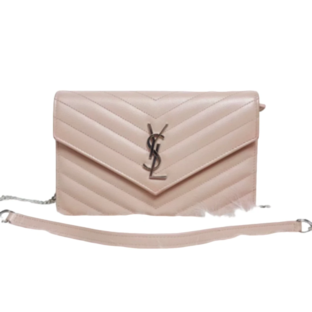 99新 YSL/圣罗兰 粉新V纹信封包斜挎包腋下包单肩包