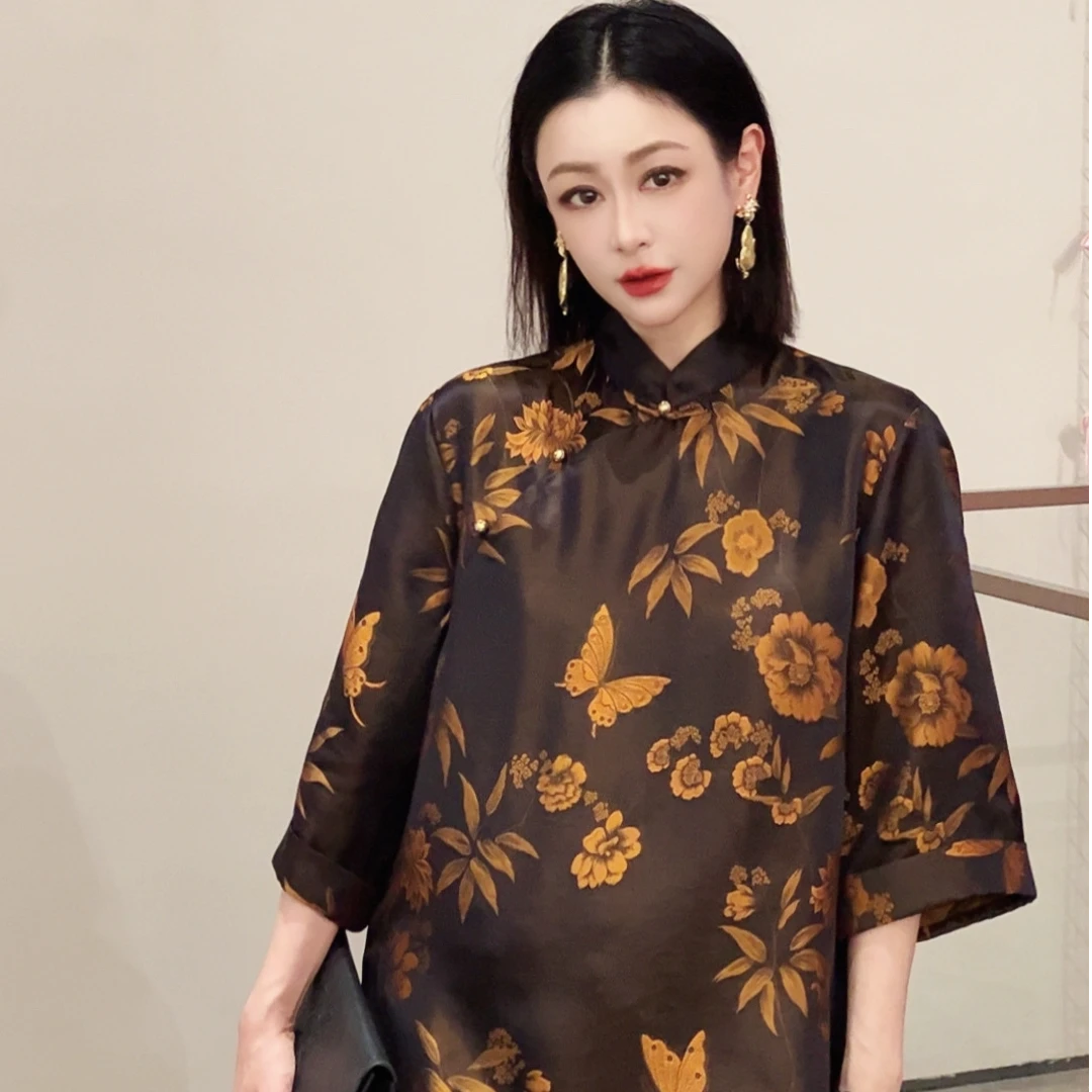 ZICOZYEE紫光【老缎上衣ins唐装夏季复古中国风·蝶恋花】新中式上衣