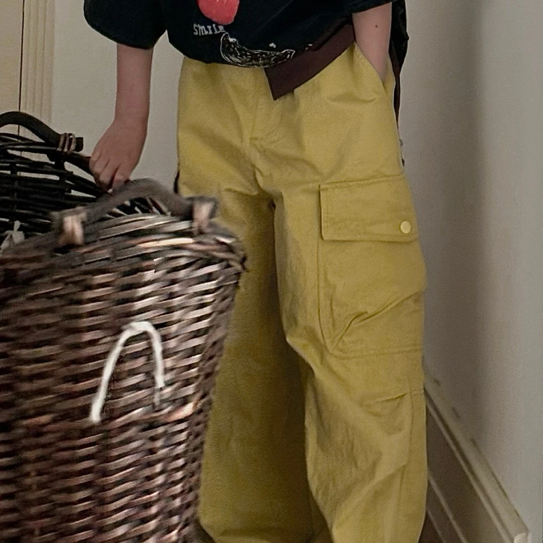 KIKIAND儿童裤子2025春季新款男女童休闲长裤男女童阔腿工装裤