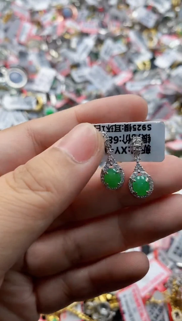 翡翠戒指银S925镶嵌7777---8