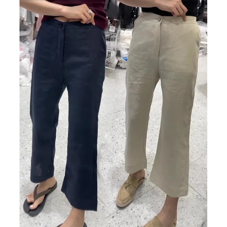 大码2025夏季薄款高腰宽松棉麻休闲裤女胖mm小个子显瘦直筒微喇裤