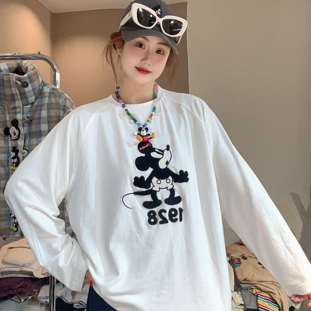 【FANG方方方】中长款T恤长袖女秋冬欧货重工圆领宽松百搭打底上衣