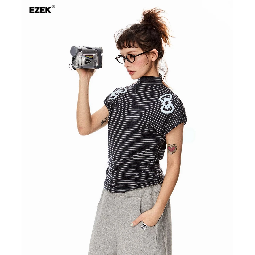 【直播间清仓款 No退No换】EZEK美式复古趣味蝴蝶结印花条纹短袖T恤