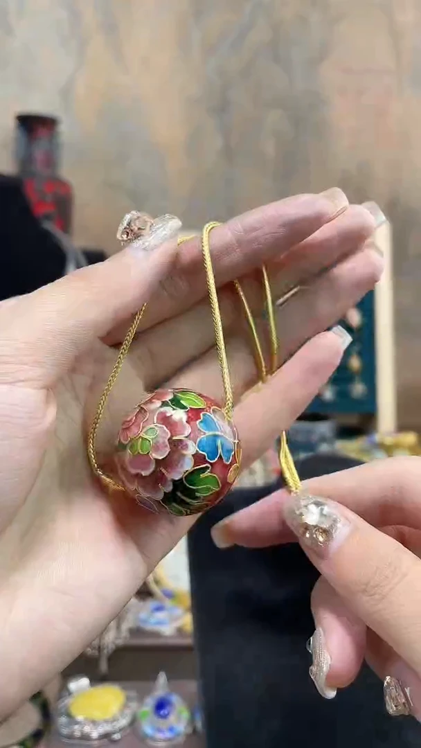 秋**人非遗景泰蓝银蓝3.0单珠加链子红色