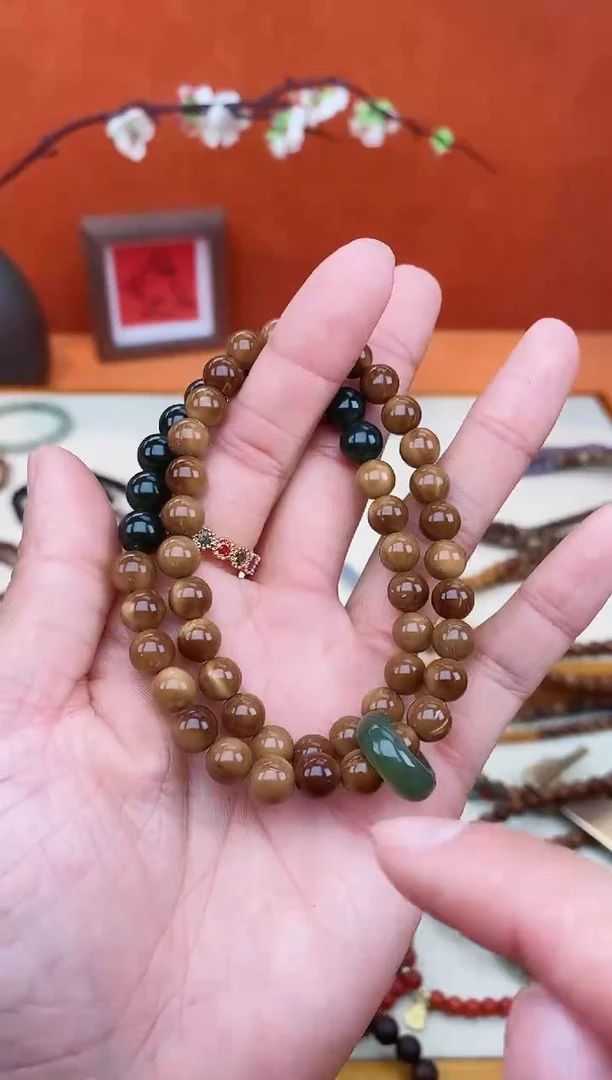 【闪购商品】库克手串未镶嵌菠菜绿只此青绿双圈