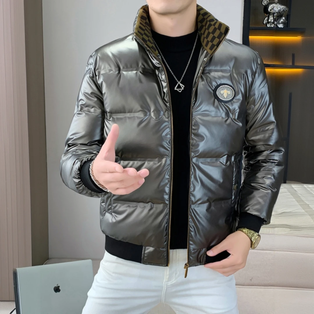 CORNUCINAT欧货小蜜蜂羽绒服男冬季新款休闲加厚保暖立领亮面外套