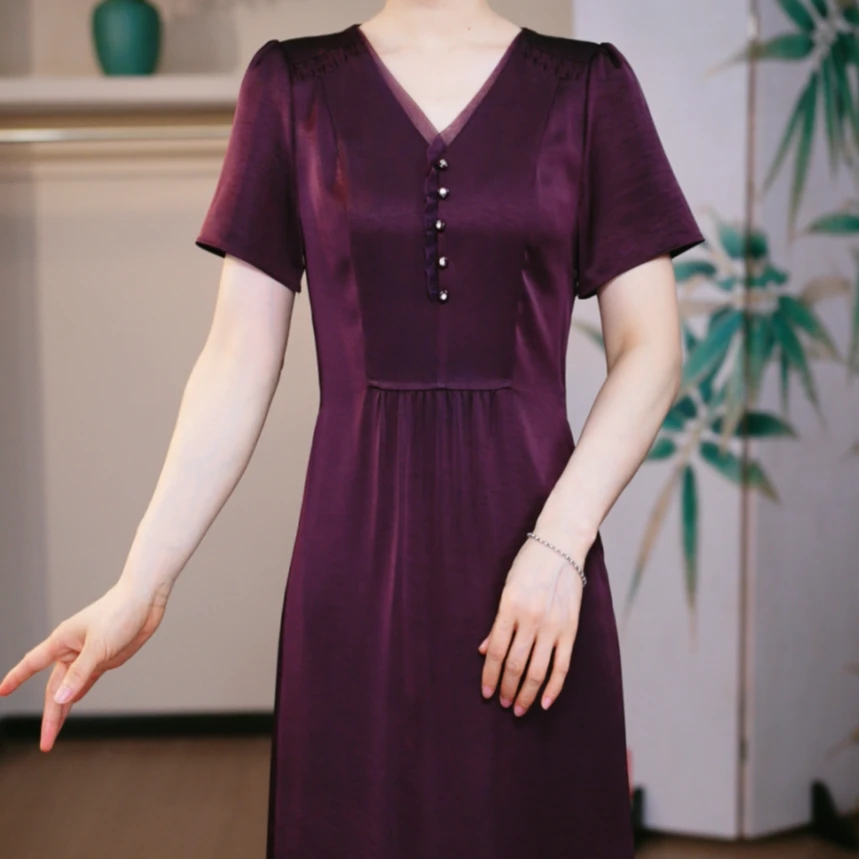 【MY直播专享】桑蚕丝真丝裙子女夏季2025新款中式温婉风显瘦连衣裙