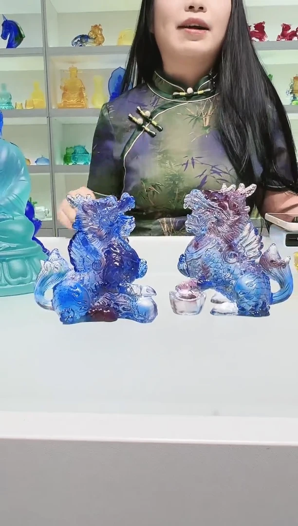 手工艺品琉璃古法琉璃一对麒麟