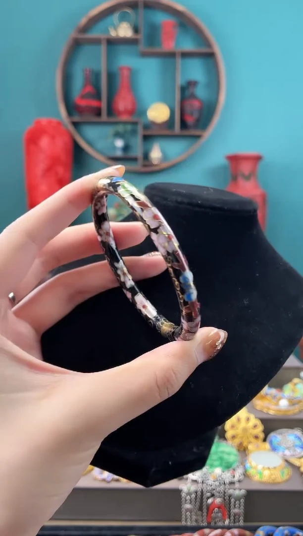 非遗手工景泰蓝开口镯子56-62黑色