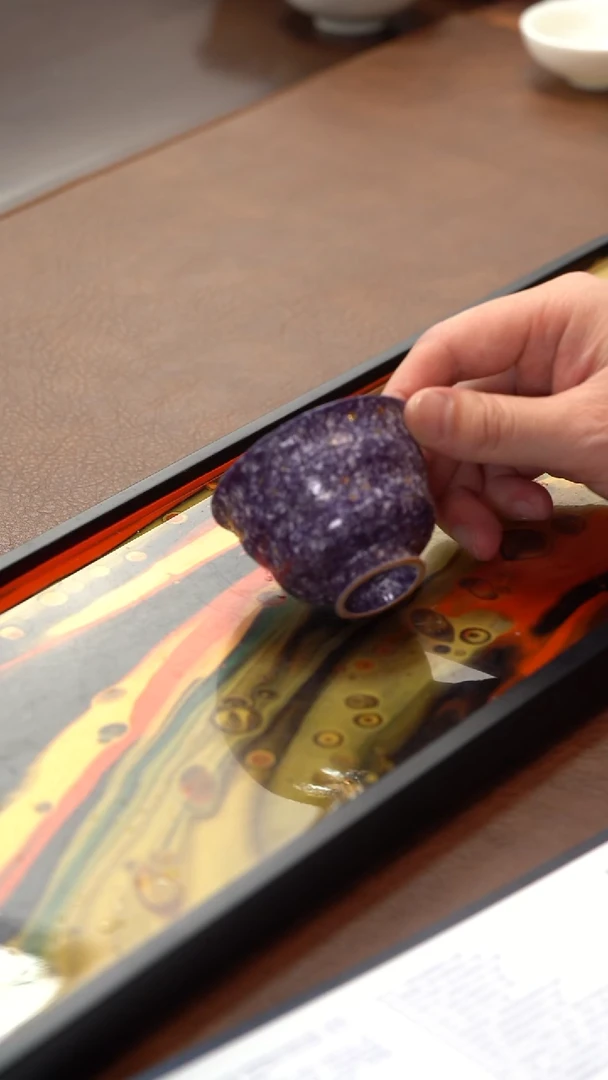 茶具紫底点金高足杯@@DSZW-016