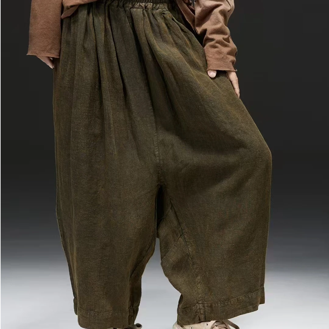 原创麻依者亚麻印染做旧休闲长裤2025春M-058【新款】