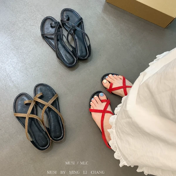 MLC-2993-13软底仙女风一字拖鞋夏外穿软底平底沙滩鞋凉拖女鞋潮