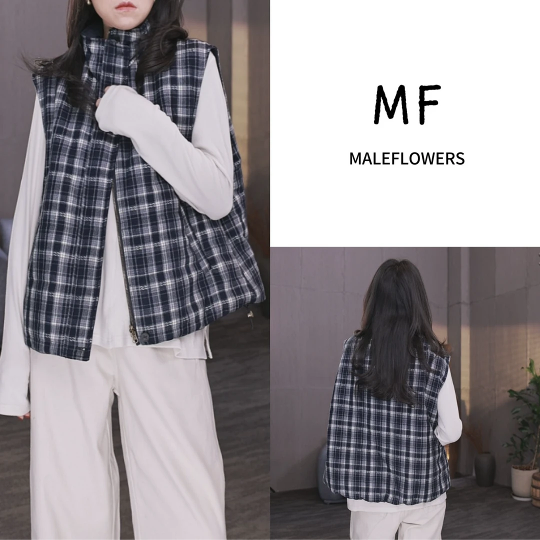 东倪MF 两面穿极简百搭休闲韩版宽松休闲立领夹棉厚马甲 85C88620