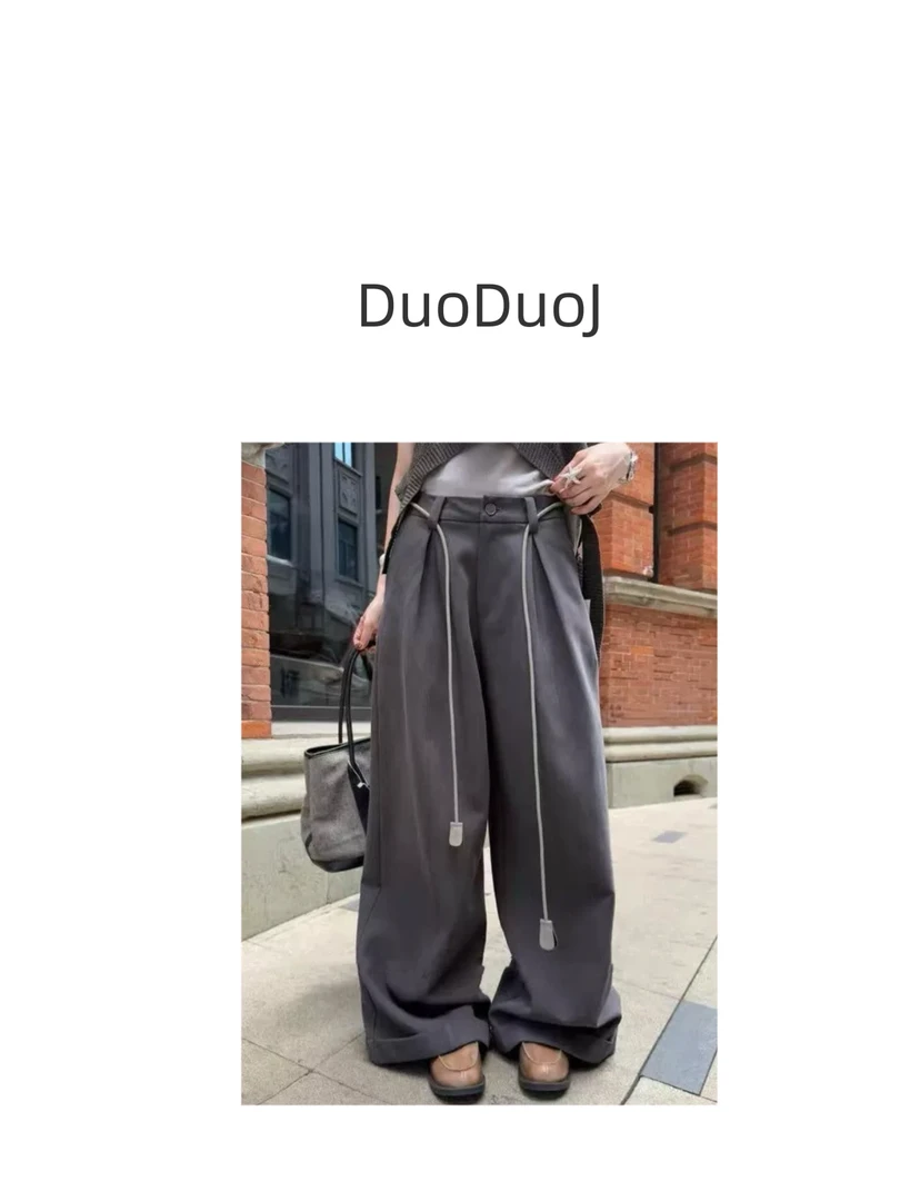【DuoDuoJ】【自在风华裤597】秋款韩系休闲百搭高腰直筒设计感休闲裤