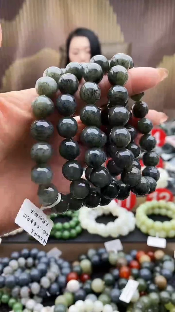 未镶嵌手串和田玉点墨青花12拍一发一