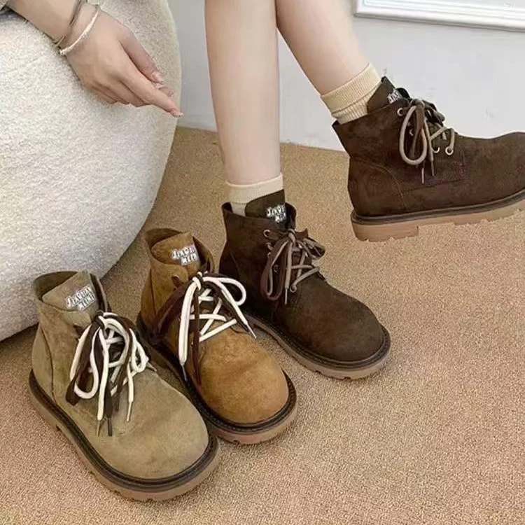 真皮厚底马丁靴女新款英伦风复古休闲短靴帅气工装大黄靴8301