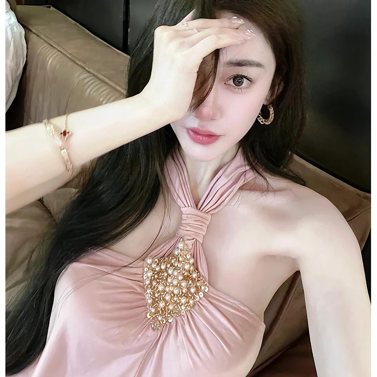 泰式小吊带外穿背心女夏季新款高级感气质性感风重工钉珠挂脖上衣