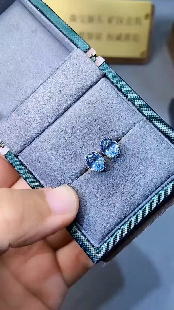 【闪购商品】海蓝宝石耳饰银S925镶嵌354