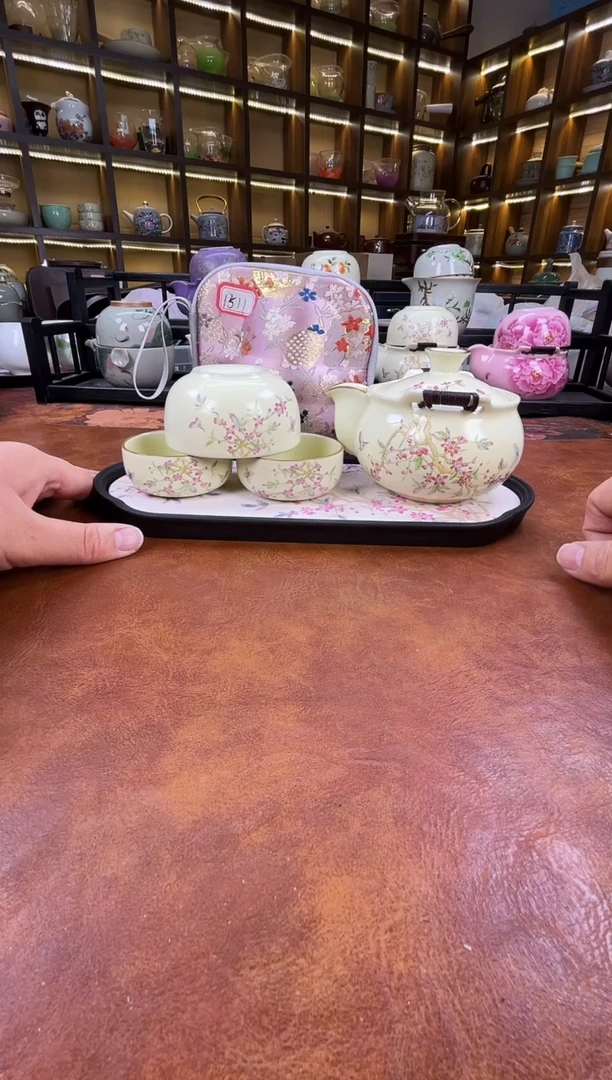 瓷片桃花宝瓶旅行+长方桃花盘