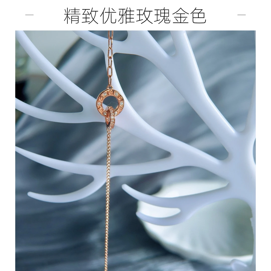 S925银手链双环相扣玫瑰金轻奢高级首饰女款