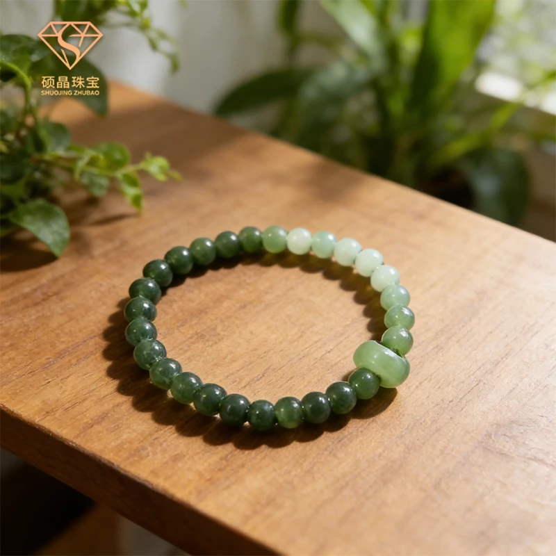 天然渐变和田玉配跑环百搭高级感原创设计款手链手串HT1016