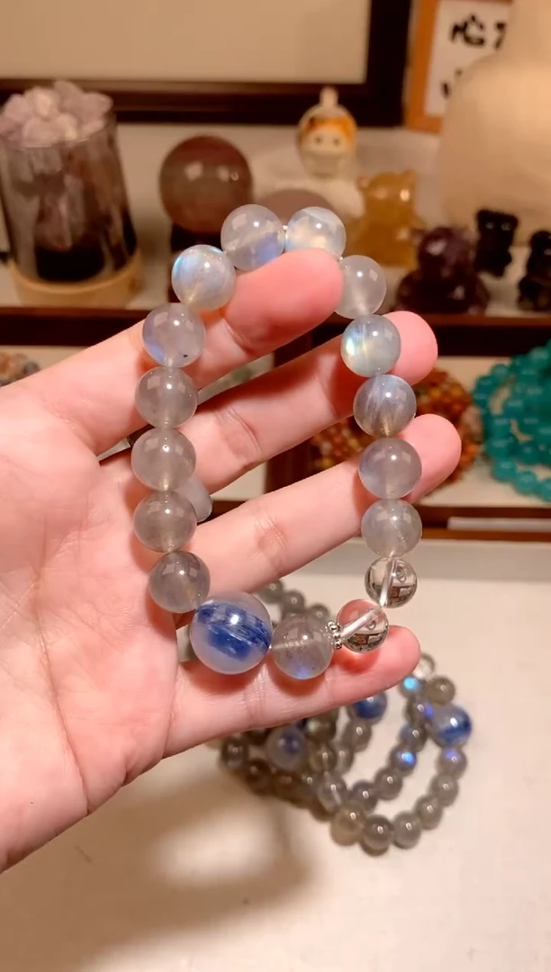 手串未镶嵌拉长石 灰月光蓝晶手串 约11mm 多样性发一