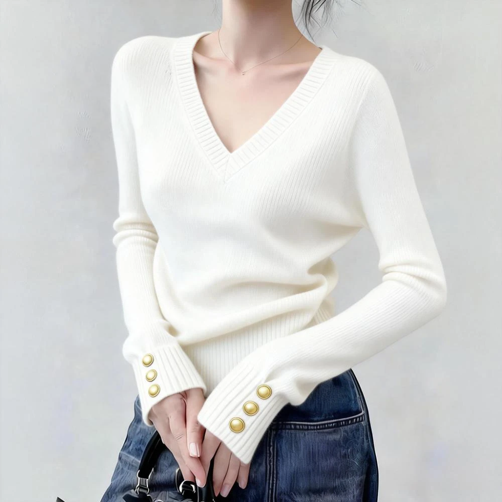 洋气休闲v领针织打底衫女秋冬新款软糯内搭慵懒高级感毛衣上衣女