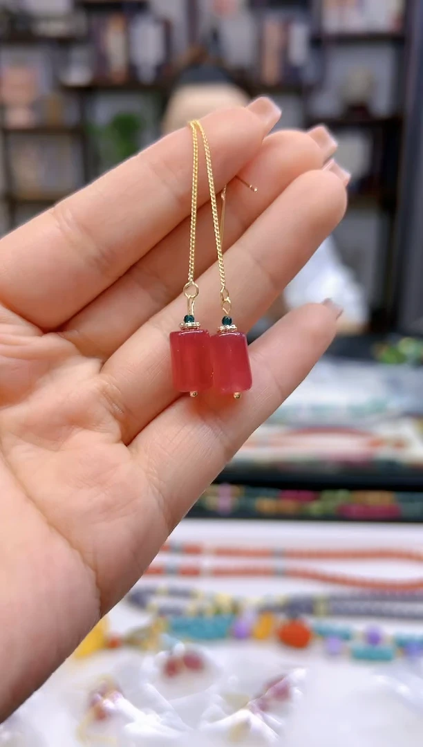 【闪购商品】碧玺耳饰银S925镀金镶嵌E708