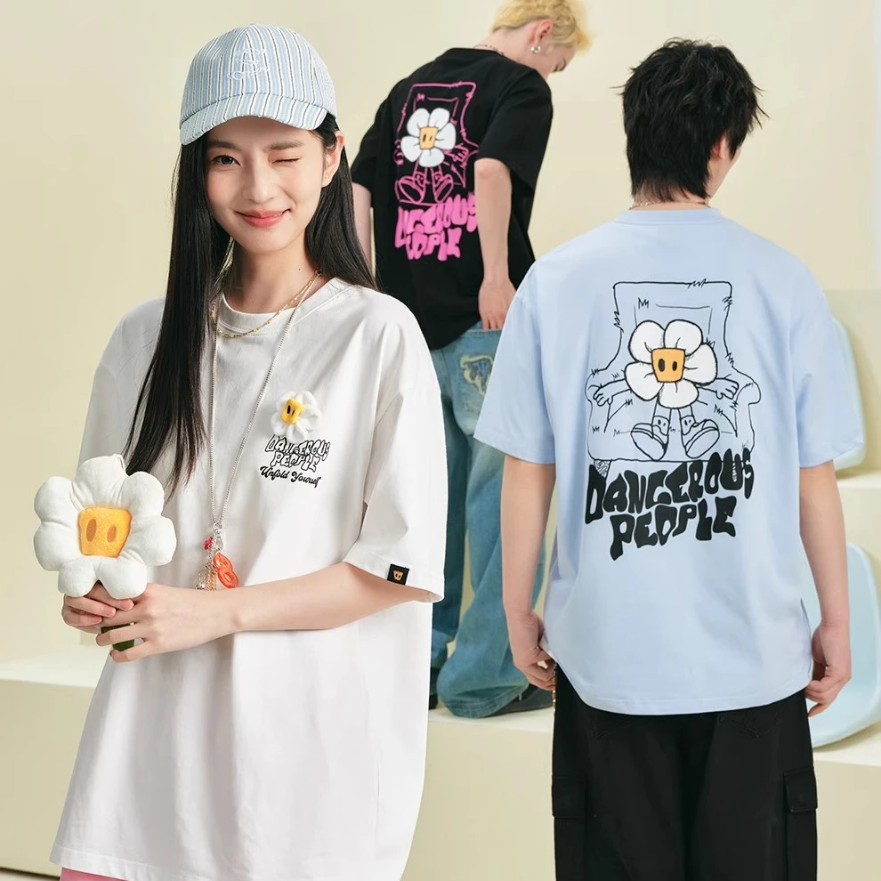 Dangerouspeople薛之谦dsp小花别针重磅短袖T恤春夏潮牌宽松半袖