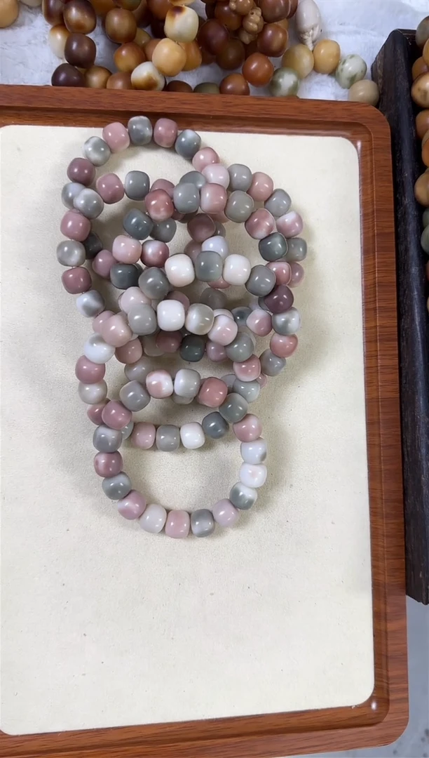 【闪购商品】白玉菩提手串14*菩提根粉蓝色桶珠单圈