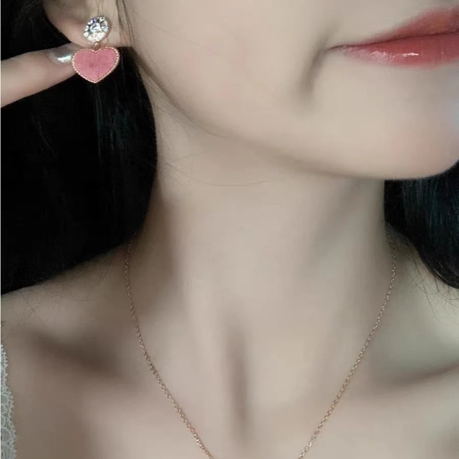 925银耳饰 坠链均925银 甜心系列项链 耳钉 甜美粉色爱心轻奢百搭