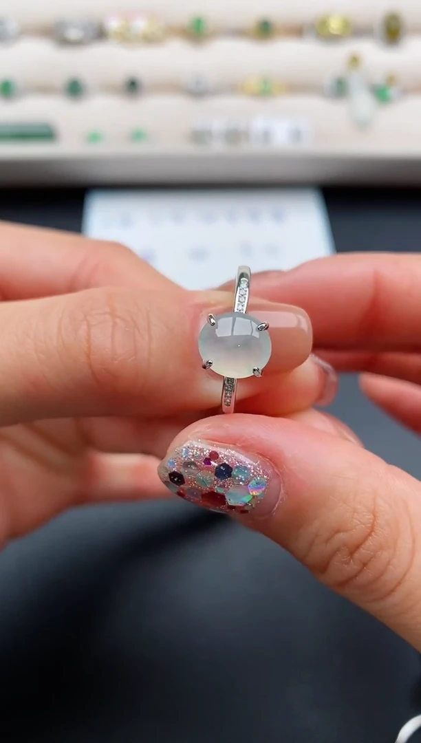 银S925镶嵌戒指翡翠缅甸天然A货翡翠111  6-6