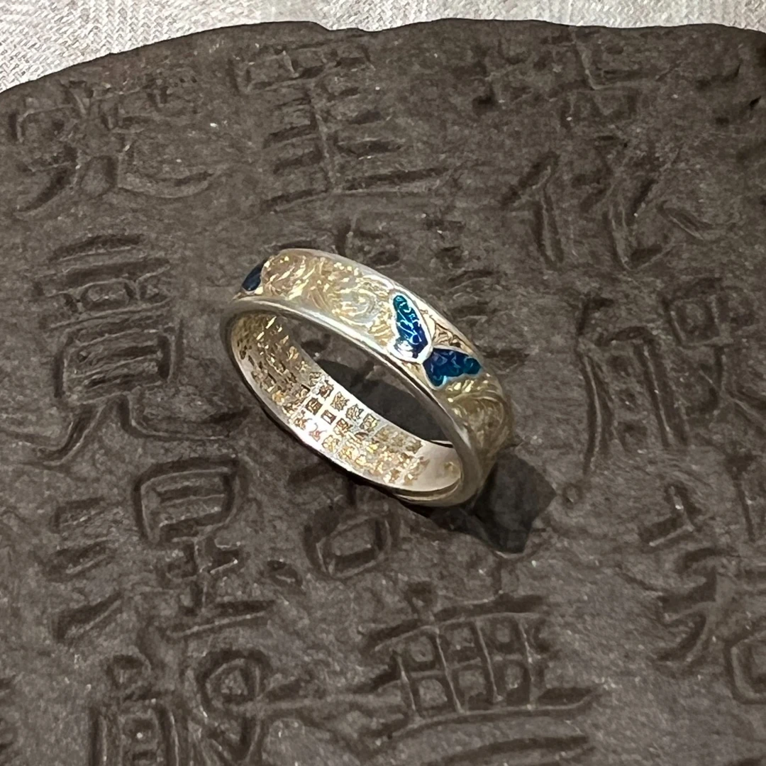 足银戒指 J13039<意浓>999足银珐琅滴釉蝴蝶戒指气质时尚